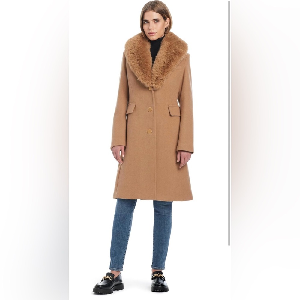 Kate Spade Camel Trench Coat with Fur Collar